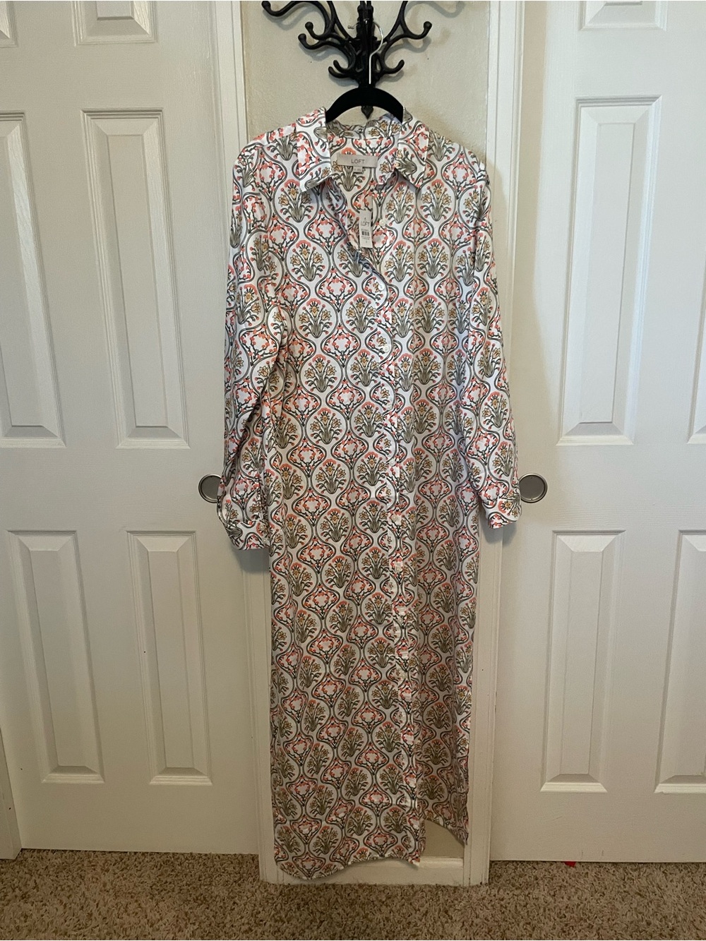 Loft White Floral-Print Long Shirt Dress